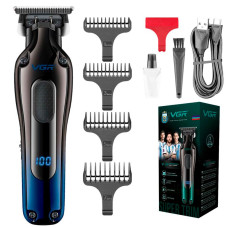 Аккумуляторный триммер для стрижки волос и бороды VGR V-998 BLUE с LED дисплеем, 4 насадки Аккумуляторный триммер для стрижки волос и бороды VGR V-998 BLUE с LED дисплеем, 4 насадки